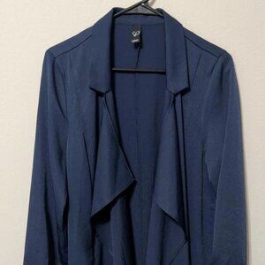 Windsor Cardigan Blazer Style Polyester Long Coat Dark Blue Size L
